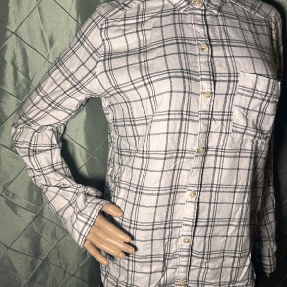 Hollister Women Small White Gray‎ Plaid Boyfriend Fit Long Sleeved Button Down - Picture 3 of 7